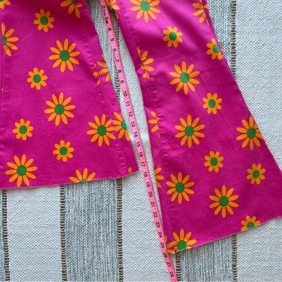 Free People Pink Lipstick Combo Floral Print High Rise Flare Jeans Women’s 28 - Picture 4 of 13